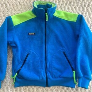 Vintage 80s 90s Columbia Women’s Fleece Jacket Ladies Large Neon Blue Zip Coat